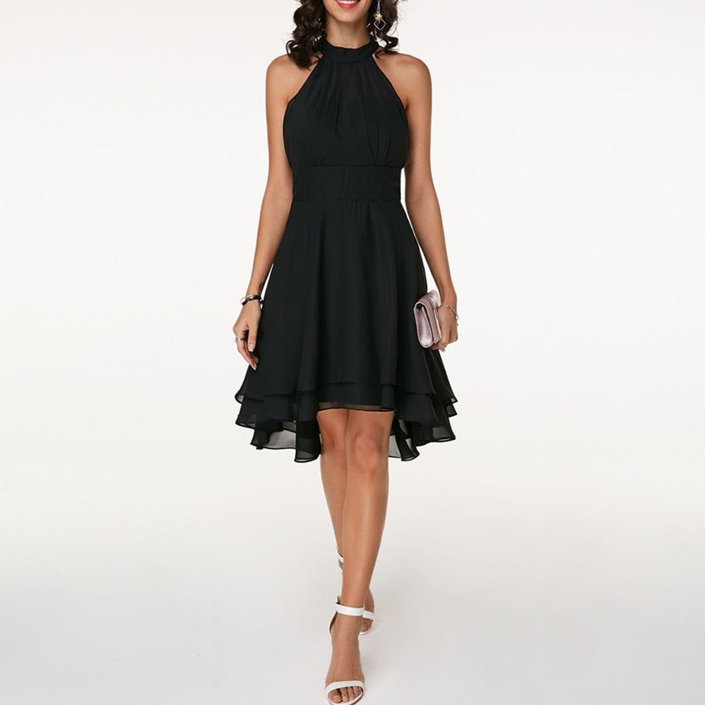 Elmira | Chic dress with halter neckline and layered skirt
