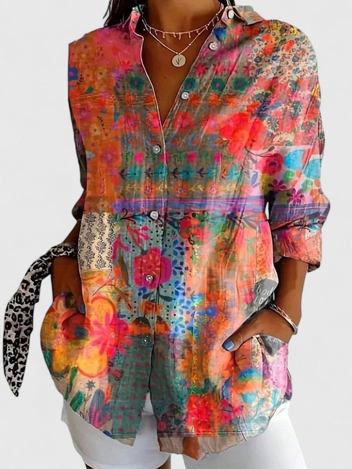 Leah | Sophisticated Blouse with Colorful Abstract Print