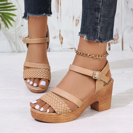 Violet | Woven Platform Sandals with Buckle Strap Design