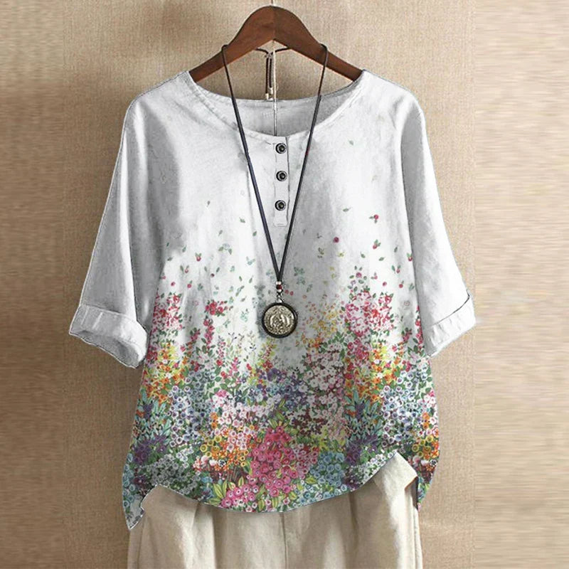 Juliette | Retro Inspired Blouse with Mixed Print Design