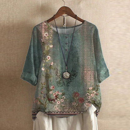 Juliette | Retro Inspired Blouse with Mixed Print Design