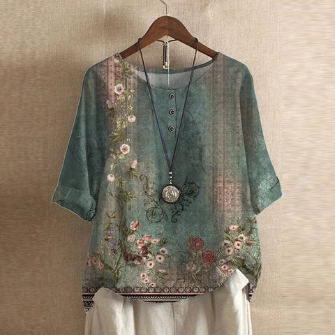Juliette | Retro Inspired Blouse with Mixed Print Design