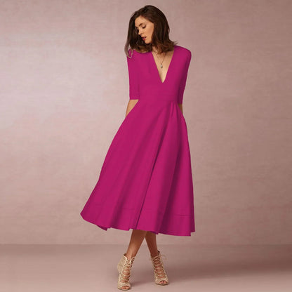 Vespera | Women’s Soft Fabric V-Neck Midi Dress | Versatile