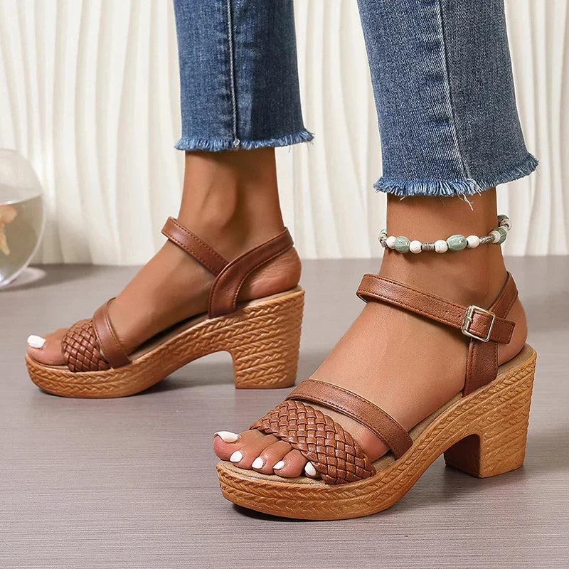 Violet | Woven Platform Sandals with Buckle Strap Design