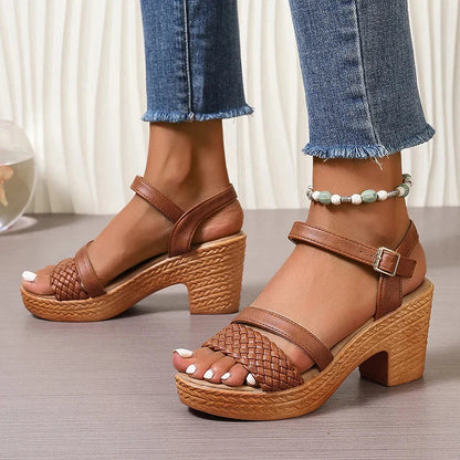 Violet | Woven Platform Sandals with Buckle Strap Design