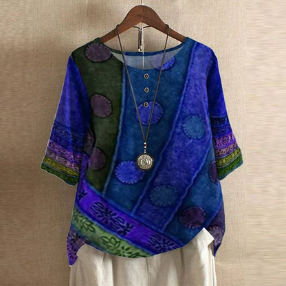 Juliette | Retro Inspired Blouse with Mixed Print Design