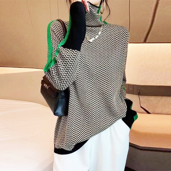 Sandra | Luxe Turtleneck Sweater with Herringbone Pattern