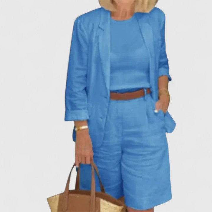Delmira | Women Elegant Suit Set with Blazer and Matching Shorts Two Piece Outfit