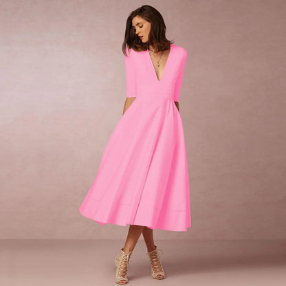 Vespera | Women’s Soft Fabric V-Neck Midi Dress | Versatile