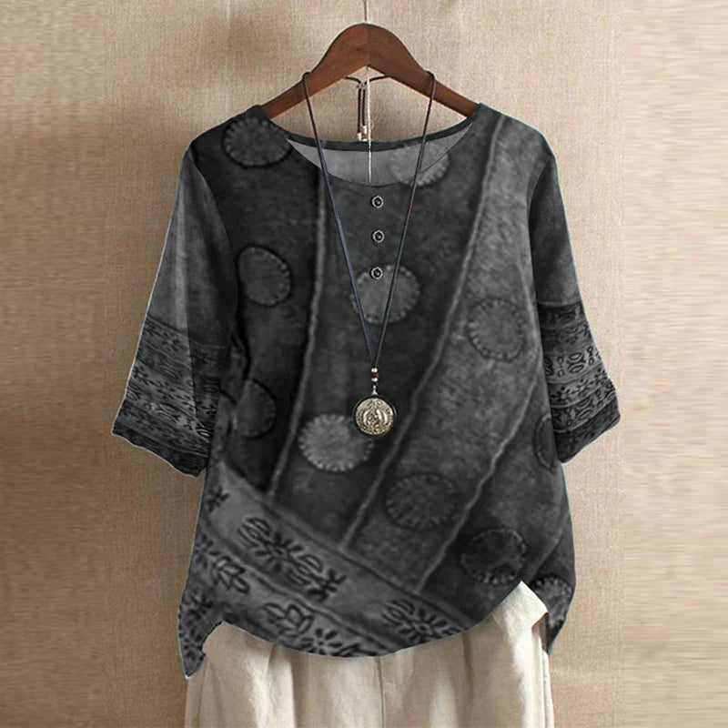Juliette | Retro Inspired Blouse with Mixed Print Design
