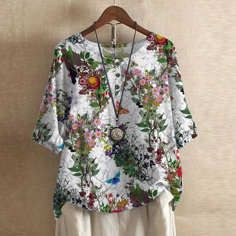 Juliette | Retro Inspired Blouse with Mixed Print Design