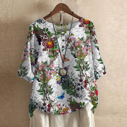 Juliette | Retro Inspired Blouse with Mixed Print Design