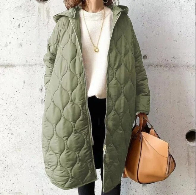 Katherine | Hooded Wave-Quilted Long Parka