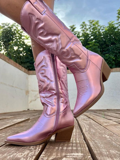 Nora | Metallic Western Boots with Heel and Pointed Toe