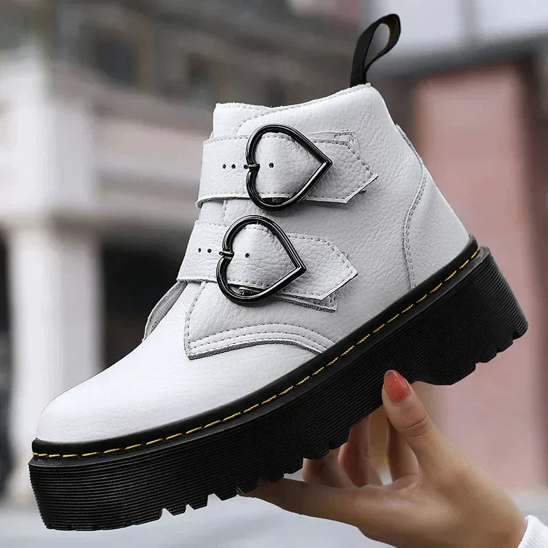Natalie | Women's Chunky Sole Ankle Boots with Heart Buckle and Comfortable Fit