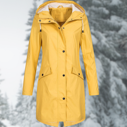 Claire | Long Hooded Rain Jacket with Snap Button Closure