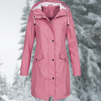 Claire | Long Hooded Rain Jacket with Snap Button Closure