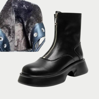 Ellie | Women's Warm-lined Leather Ankle Boots with Zipper and Elegant Finish