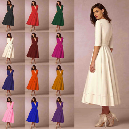 Hanna | Women elegant midi dress with V-neck and fitted waist