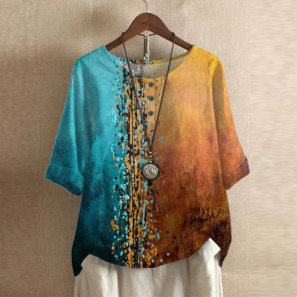 Juliette | Retro Inspired Blouse with Mixed Print Design