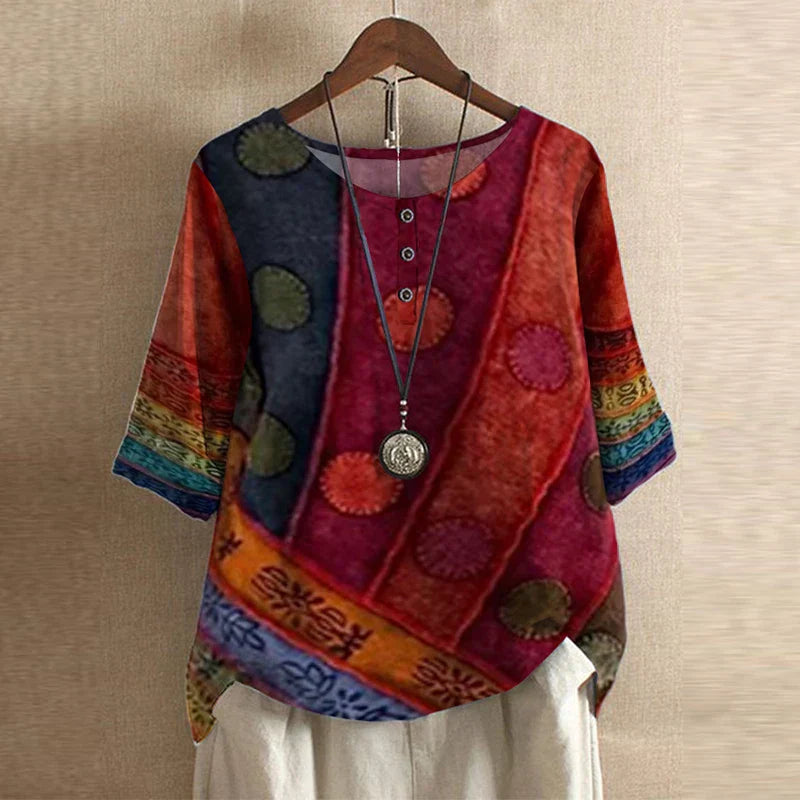 Juliette | Retro Inspired Blouse with Mixed Print Design