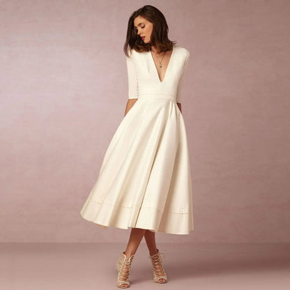 Vespera | Women’s Soft Fabric V-Neck Midi Dress | Versatile