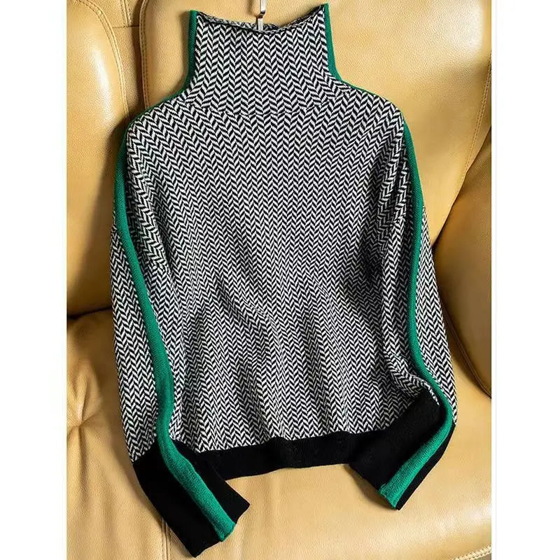 Sandra | Luxe Turtleneck Sweater with Herringbone Pattern