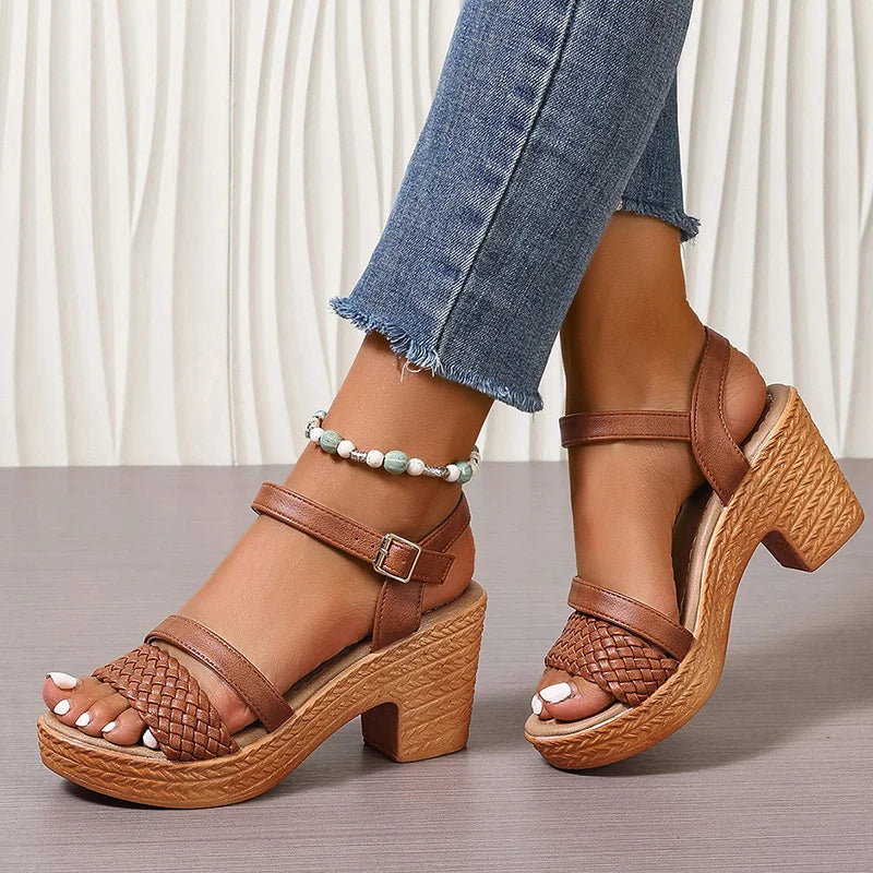 Violet | Woven Platform Sandals with Buckle Strap Design