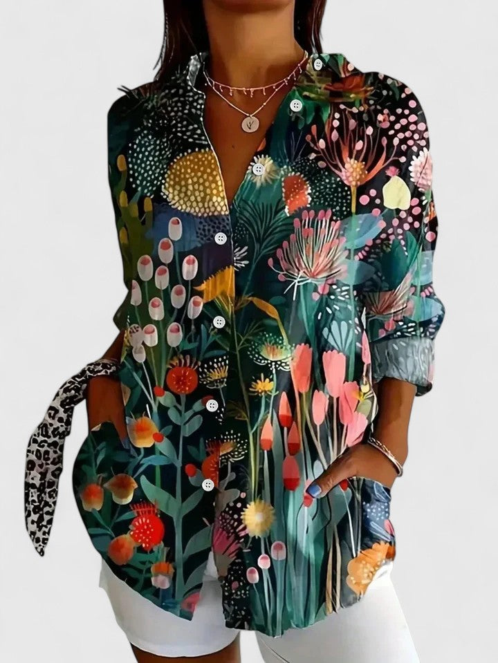 Leah | Sophisticated Blouse with Colorful Abstract Print