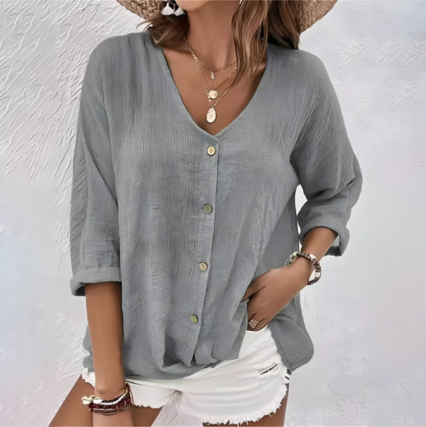 Colette | Relaxed Button Up Blouse with V Neck Loose Fit
