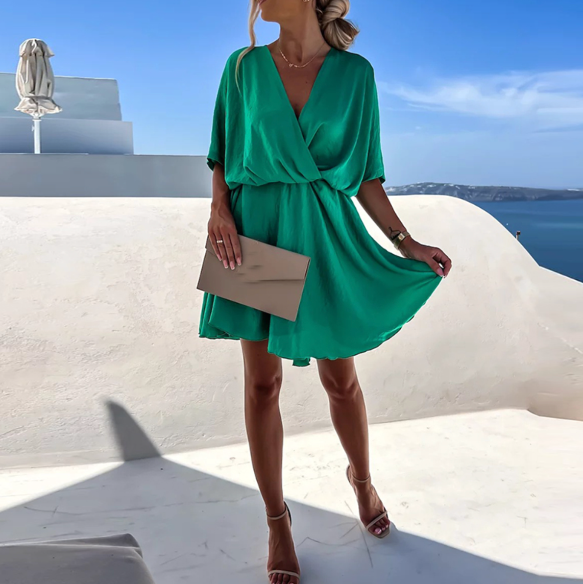 Janelle | Women elegant wrap dress with V neckline and short sleeves
