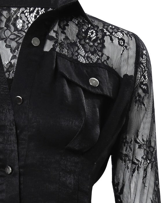 Mariel | Women shirt dress with lace detail and long sleeves