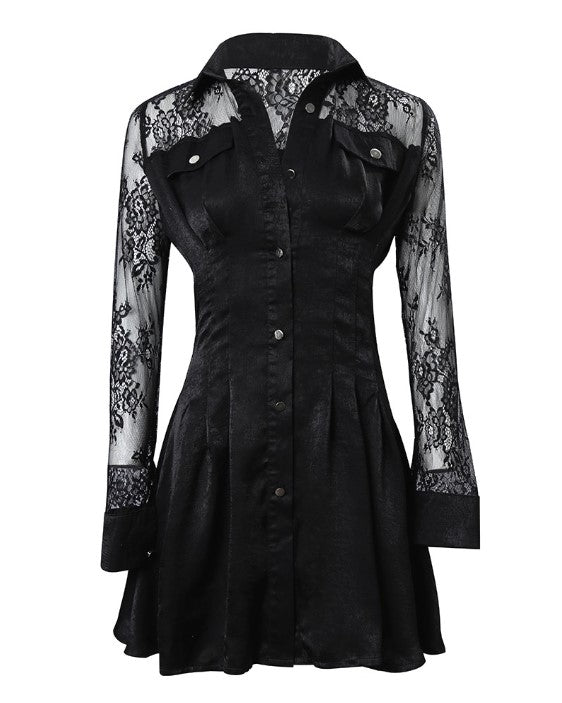Mariel | Women shirt dress with lace detail and long sleeves
