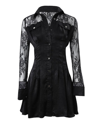 Mariel | Women shirt dress with lace detail and long sleeves