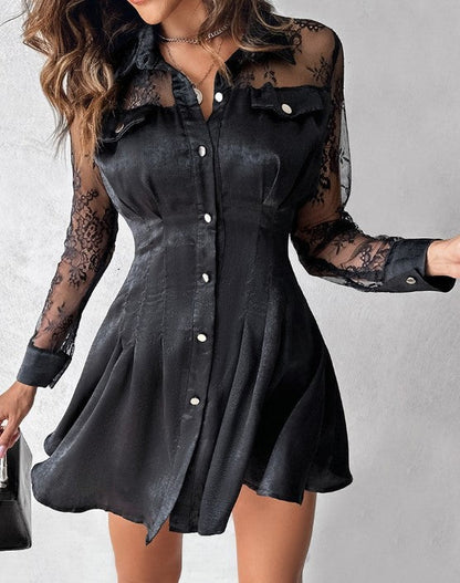 Mariel | Women shirt dress with lace detail and long sleeves