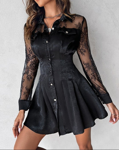 Mariel | Women shirt dress with lace detail and long sleeves