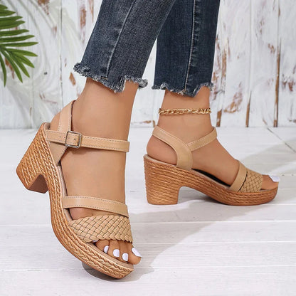 Violet | Woven Platform Sandals with Buckle Strap Design