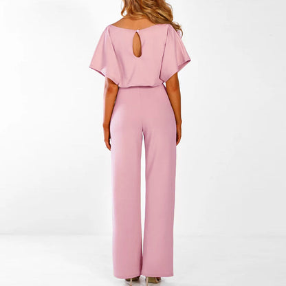 Ella | Women's Wide Leg Belted Jumpsuit with Short Sleeves