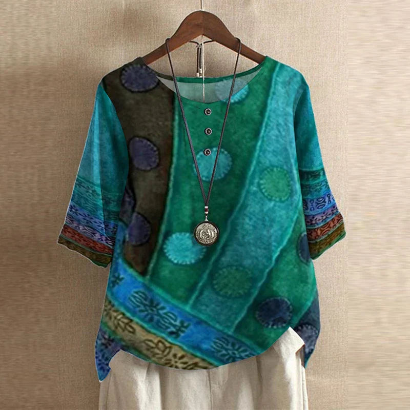 Juliette | Retro Inspired Blouse with Mixed Print Design