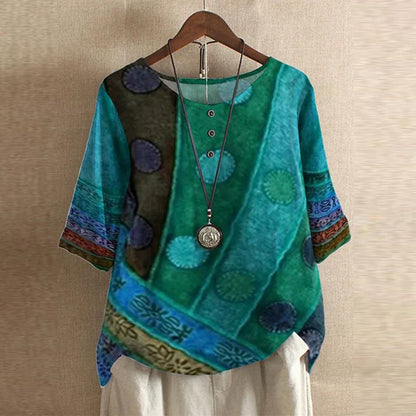Juliette | Retro Inspired Blouse with Mixed Print Design