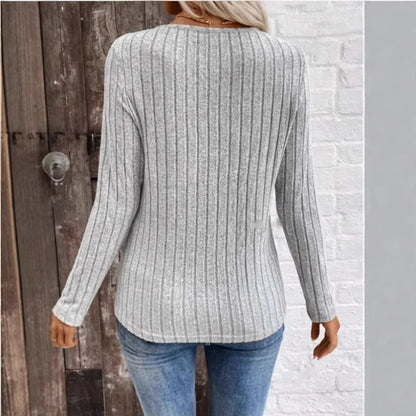 Dorothy | Elegant Sunken Stripe Sweater with V-Neck