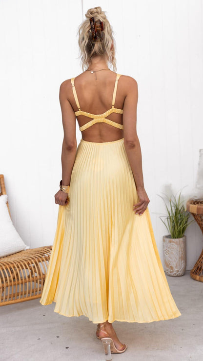 Brooklyn | Elegant pleated dress with V neck silhouette