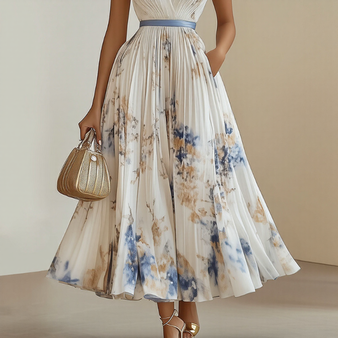 Della | Women’s Elegant V-Neck Maxi Dress | Pleated