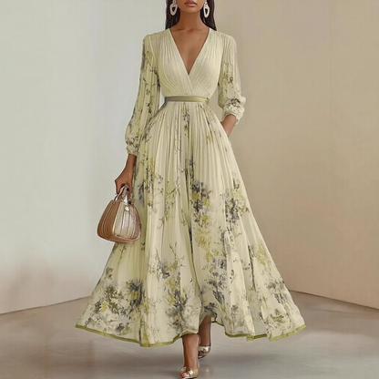 Della | Women’s Elegant V-Neck Maxi Dress | Pleated