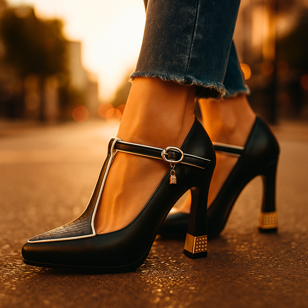 Clara | Elegant Pointed Toe T Strap Heels