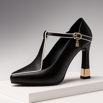 Clara | Elegant Pointed Toe T Strap Heels