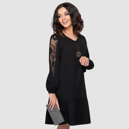 Ruby | Elegant Lace Sleeve Midi Dress with Long Sleeves
