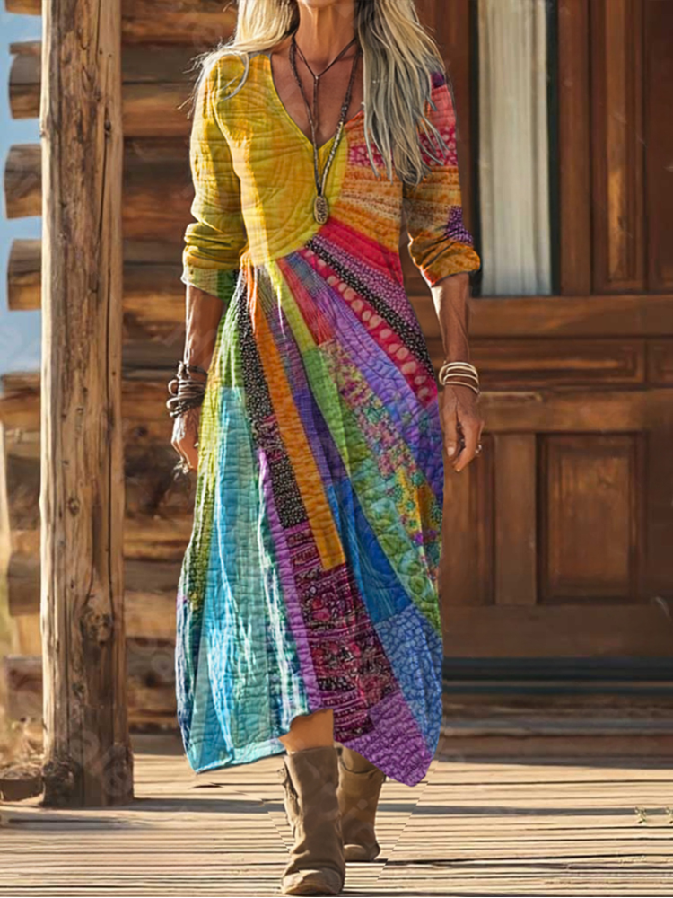 Mila | Boho chic patchwork maxi dress with colorful pattern