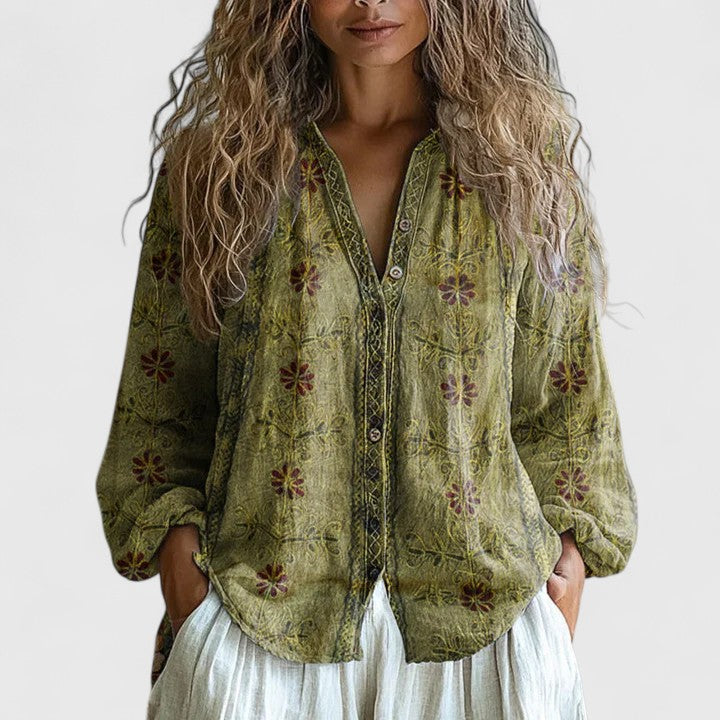 Sophie | Comfortable Blouse with V Neck Floral Print Design