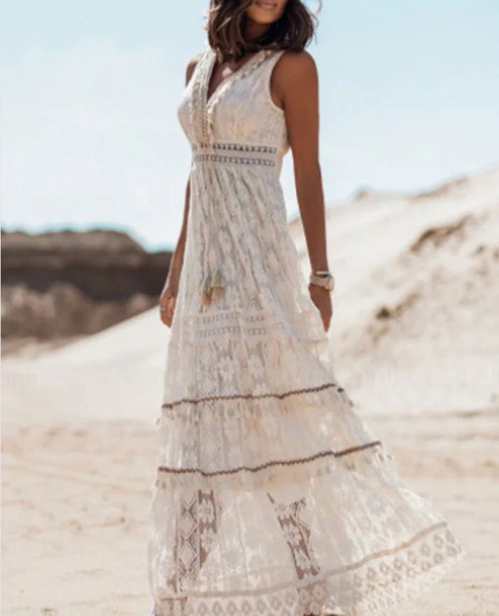 Ruby | Women’s boho split sleeveless maxi dress with V neck